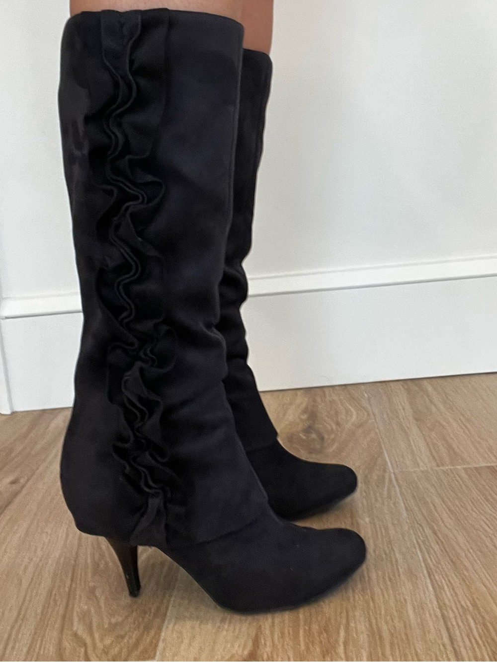 Black Ruched Stiletto Boots - Women